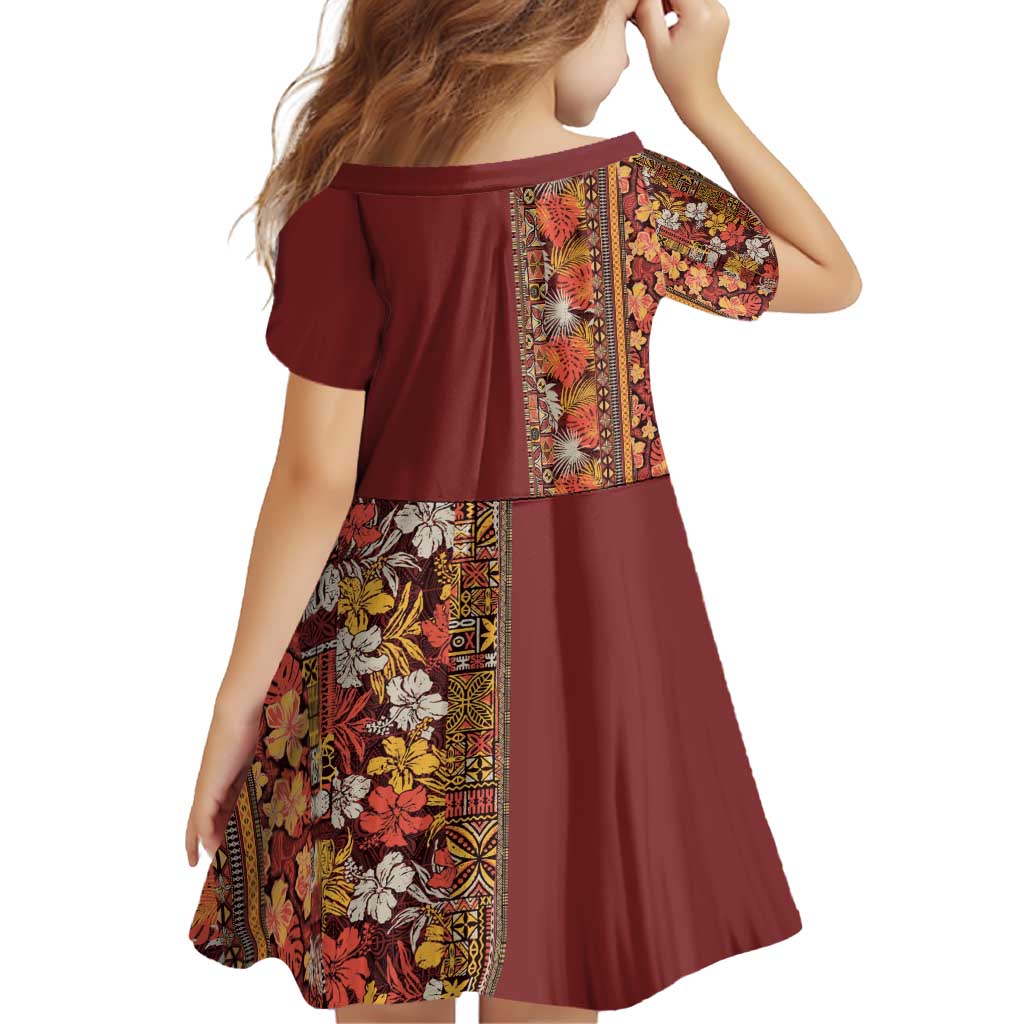 Hawaiian Tribal Elements Hibiscus Family Matching Off Shoulder Short Dress and Hawaiian Shirt Red Pattern - Polynesian Pride