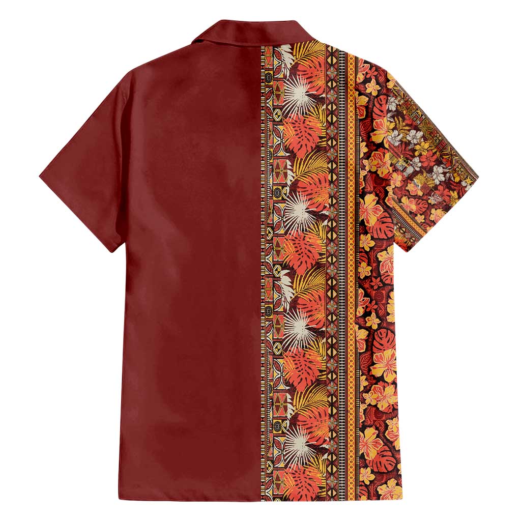 Hawaiian Tribal Elements Hibiscus Family Matching Off Shoulder Short Dress and Hawaiian Shirt Red Pattern - Polynesian Pride