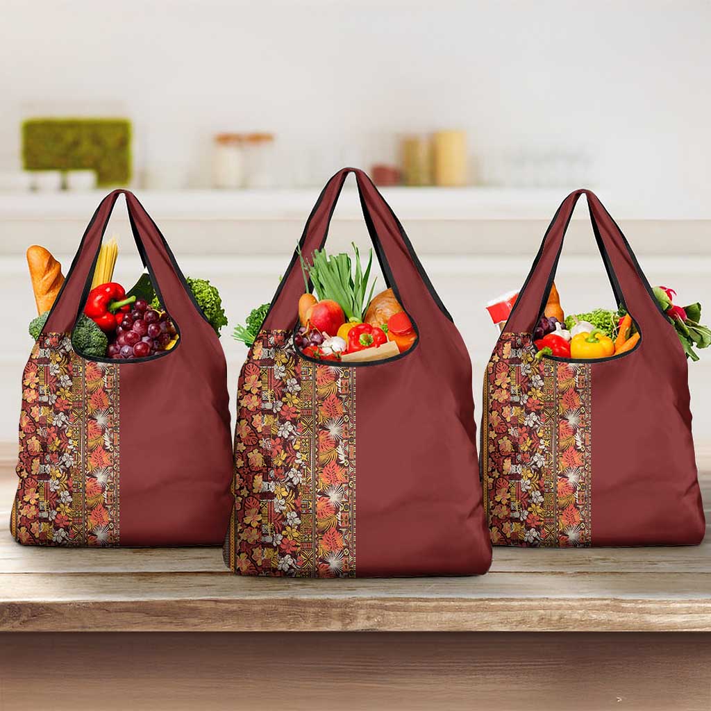 Hawaiian Tribal Elements Hibiscus Grocery Bag Red Pattern - Polynesian Pride