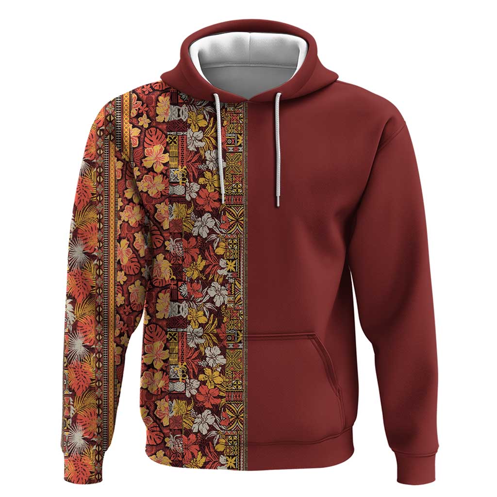 Hawaiian Tribal Elements Hibiscus Hoodie Red Pattern - Polynesian Pride