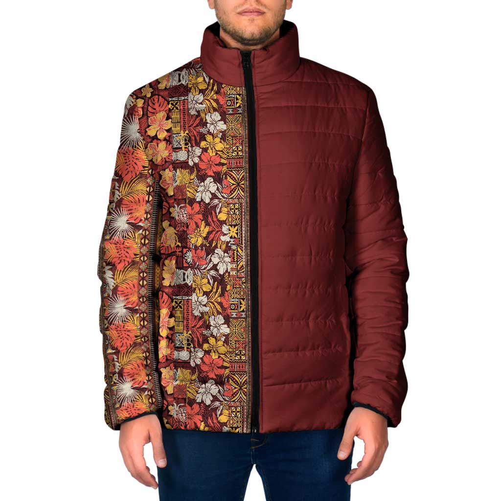 Hawaiian Tribal Elements Hibiscus Padded Jacket Red Pattern - Polynesian Pride