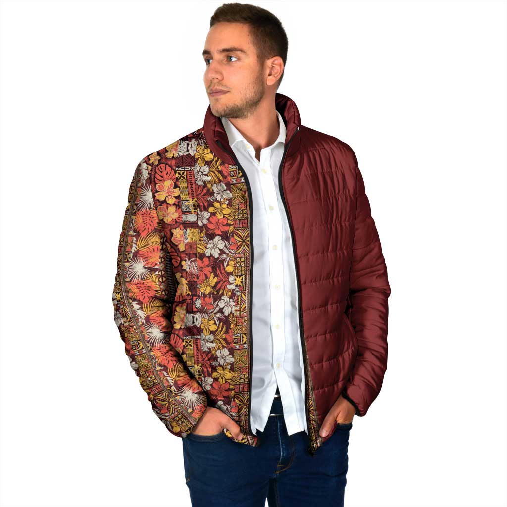 Hawaiian Tribal Elements Hibiscus Padded Jacket Red Pattern - Polynesian Pride