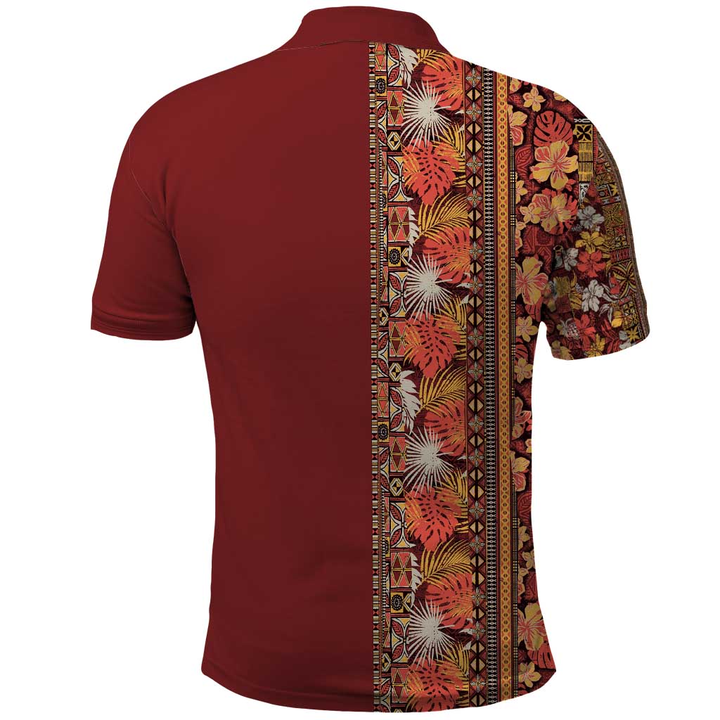 Hawaiian Tribal Elements Hibiscus Polo Shirt Red Pattern - Polynesian Pride