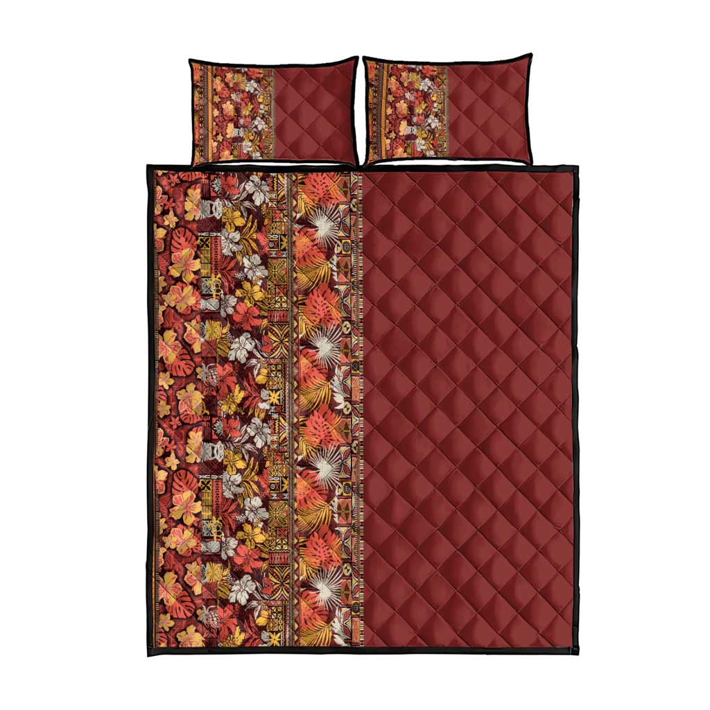 Hawaiian Tribal Elements Hibiscus Quilt Bed Set Red Pattern - Polynesian Pride