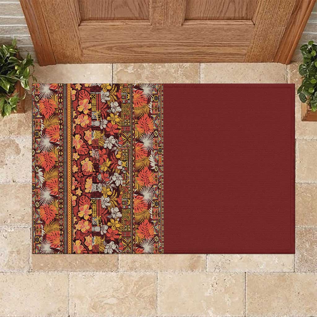 Hawaiian Tribal Elements Hibiscus Rubber Doormat Red Pattern - Polynesian Pride