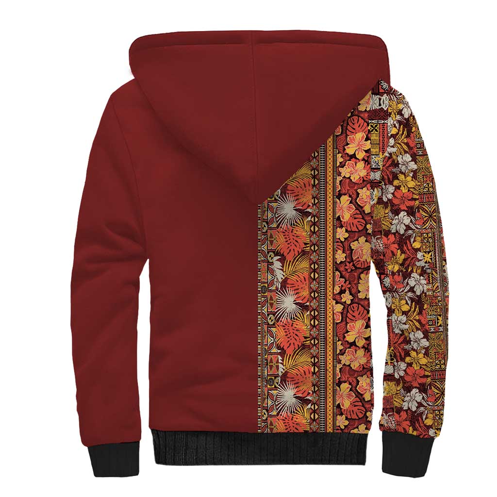 Hawaiian Tribal Elements Hibiscus Sherpa Hoodie Red Pattern - Polynesian Pride