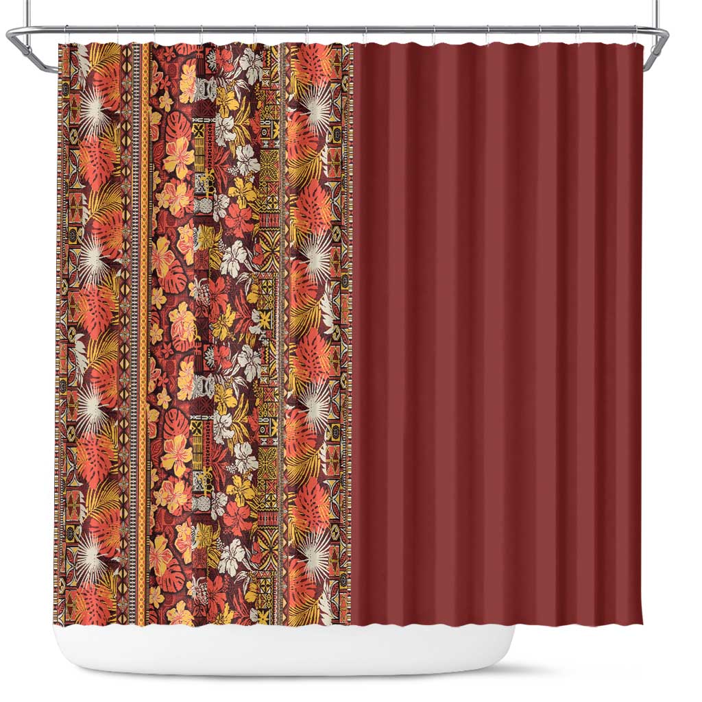 Hawaiian Tribal Elements Hibiscus Shower Curtain Red Pattern - Polynesian Pride