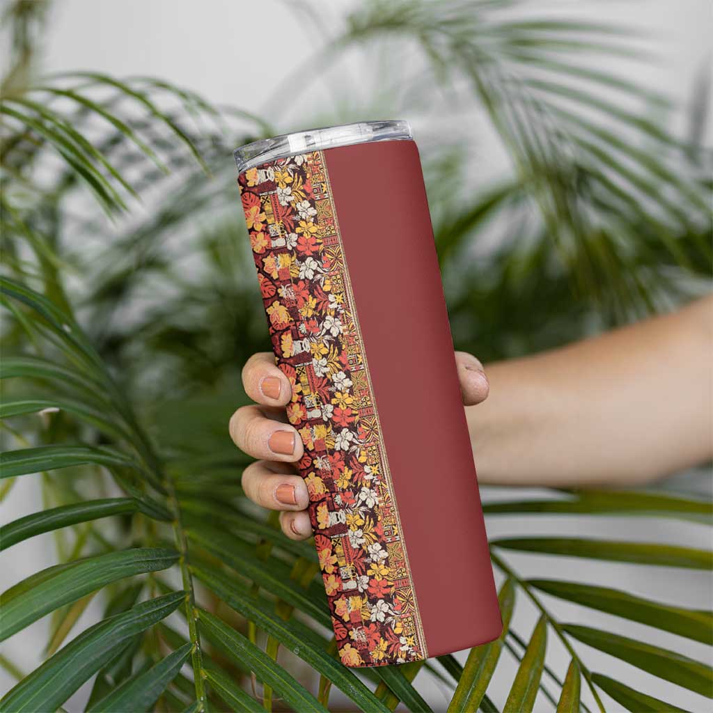 Hawaiian Tribal Elements Hibiscus Skinny Tumbler Red Pattern - Polynesian Pride