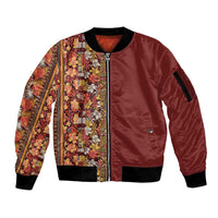 Hawaiian Tribal Elements Hibiscus Sleeve Zip Bomber Jacket Red Pattern - Polynesian Pride
