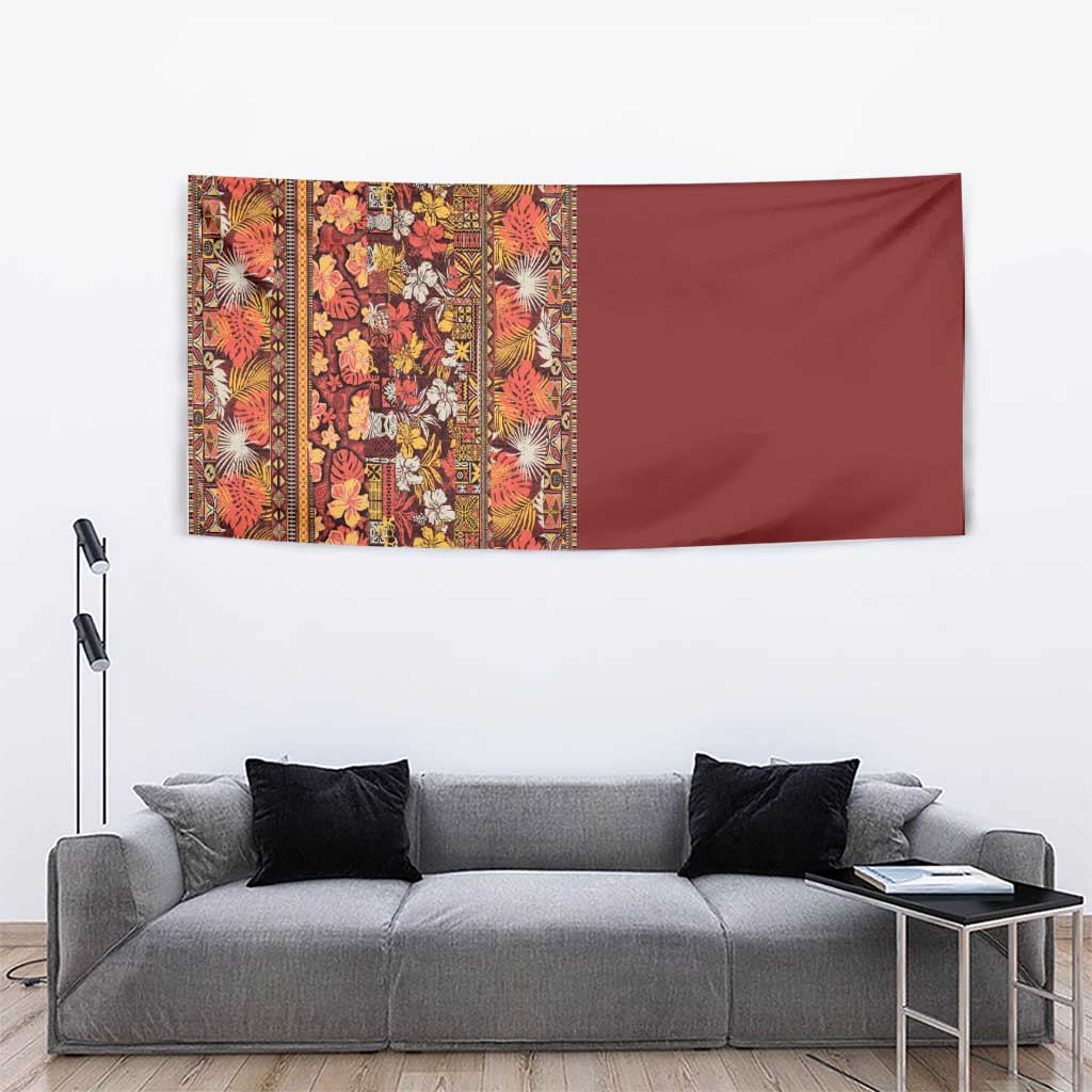 Hawaiian Tribal Elements Hibiscus Tapestry Red Pattern - Polynesian Pride