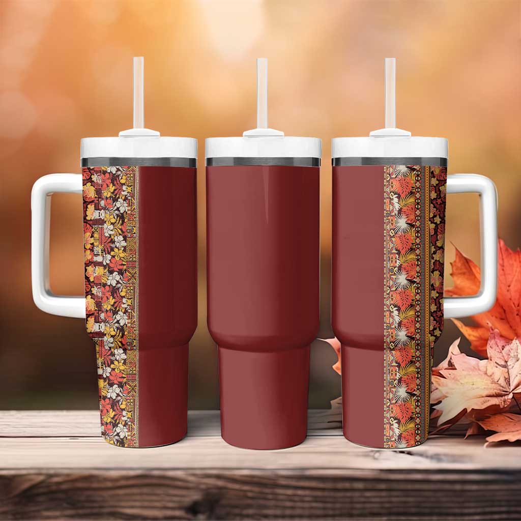 Hawaiian Tribal Elements Hibiscus Tumbler With Handle Red Pattern - Polynesian Pride