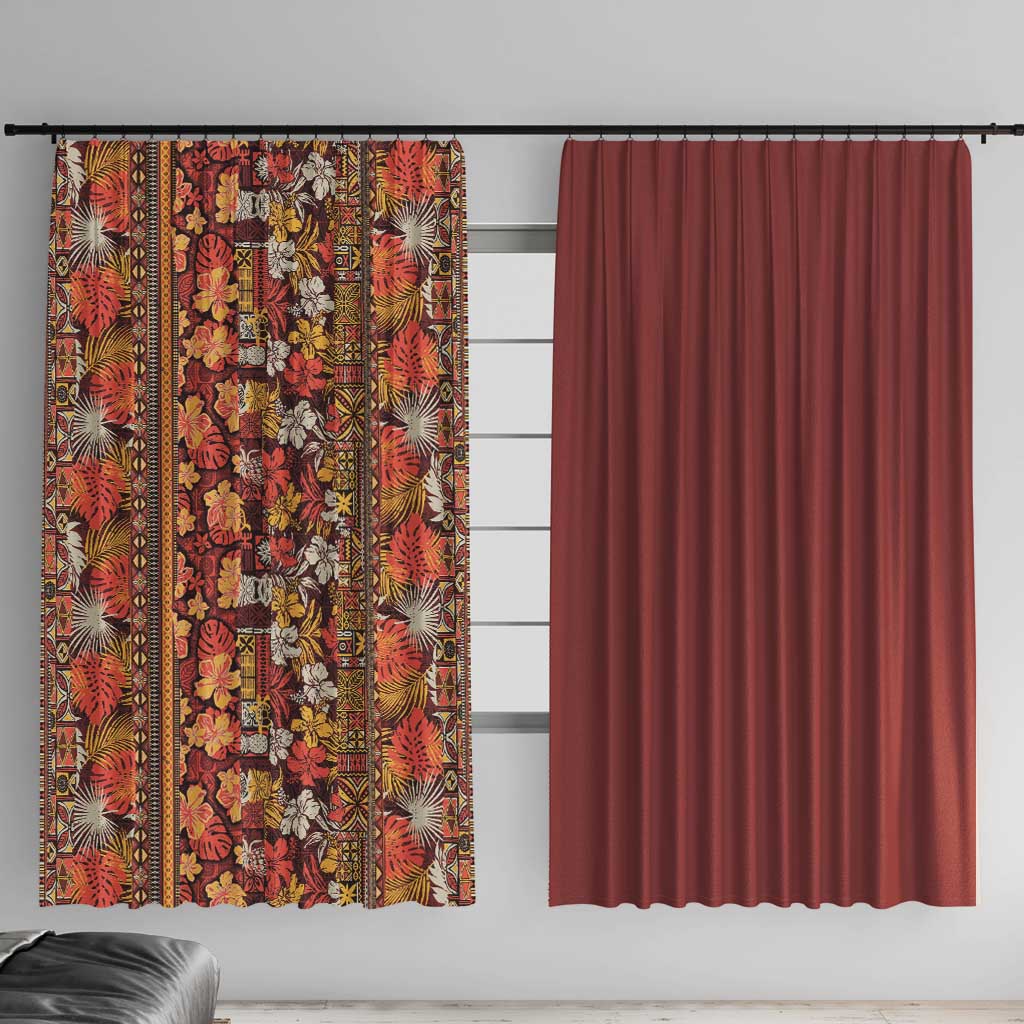 Hawaiian Tribal Elements Hibiscus Window Curtain Red Pattern - Polynesian Pride