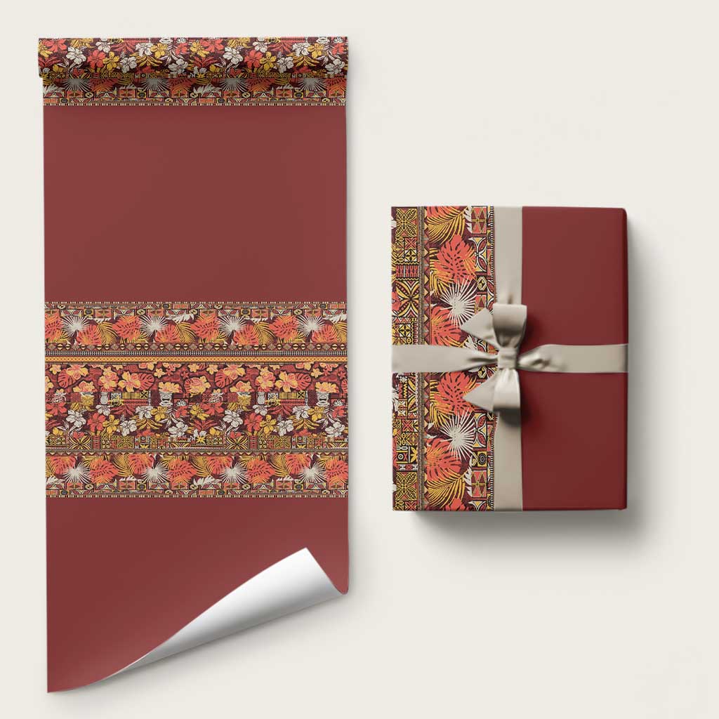 Hawaiian Tribal Elements Hibiscus Wrapping Paper Red Pattern - Polynesian Pride