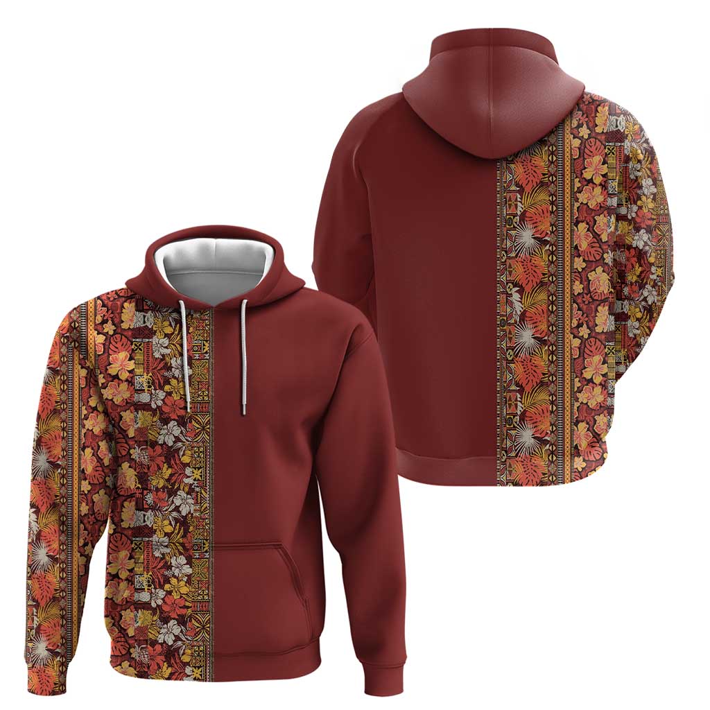 Hawaiian Tribal Elements Hibiscus Zip Hoodie Red Pattern - Polynesian Pride