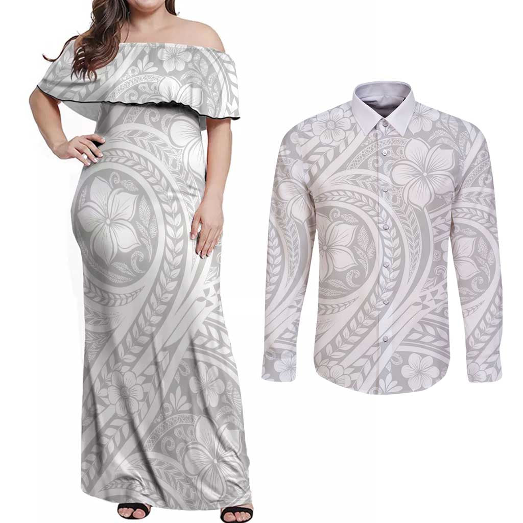 Lotu Tamaiti Samoan Polynesian Tribal Couples Matching Off Shoulder Maxi Dress and Long Sleeve Button Shirt - Polynesian Pride