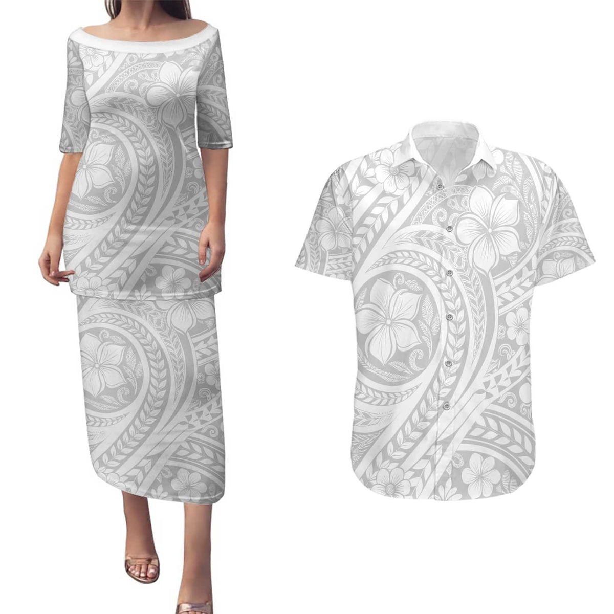 Lotu Tamaiti Samoan Polynesian Tribal Couples Matching Puletasi and Hawaiian Shirt - Polynesian Pride