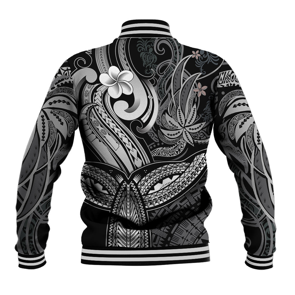 Polynesia Baseball Jacket Whale Tale and Polynesian Sunset Plumeria Black LT9 - Polynesian Pride