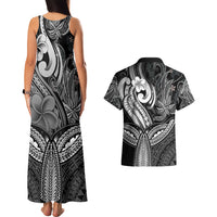 Polynesia Couples Matching Tank Maxi Dress and Hawaiian Shirt Whale Tale and Polynesian Sunset Plumeria Black LT9 - Polynesian Pride