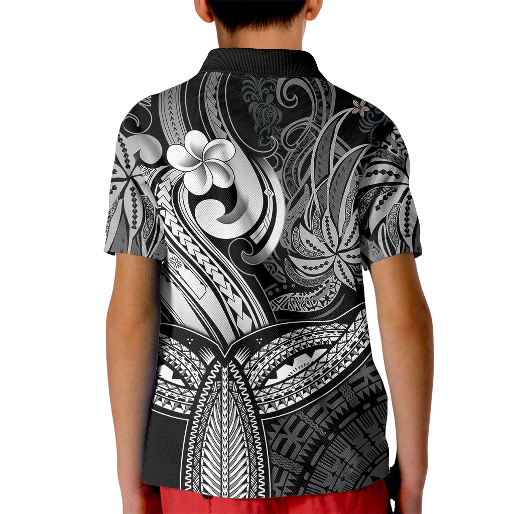 Polynesia Kid Polo Shirt Whale Tale and Polynesian Sunset Plumeria Black LT9 - Polynesian Pride