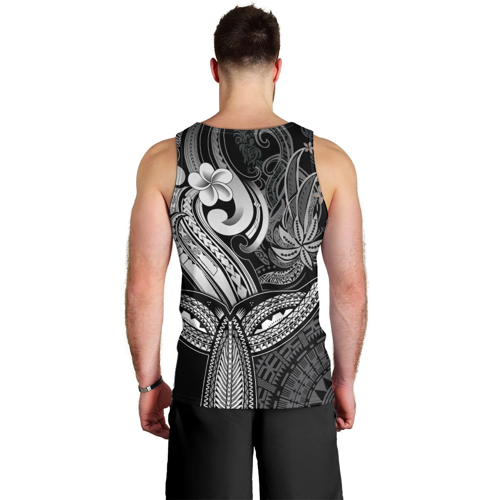 Polynesia Men Tank Top Whale Tale and Polynesian Sunset Plumeria Black LT9 - Polynesian Pride