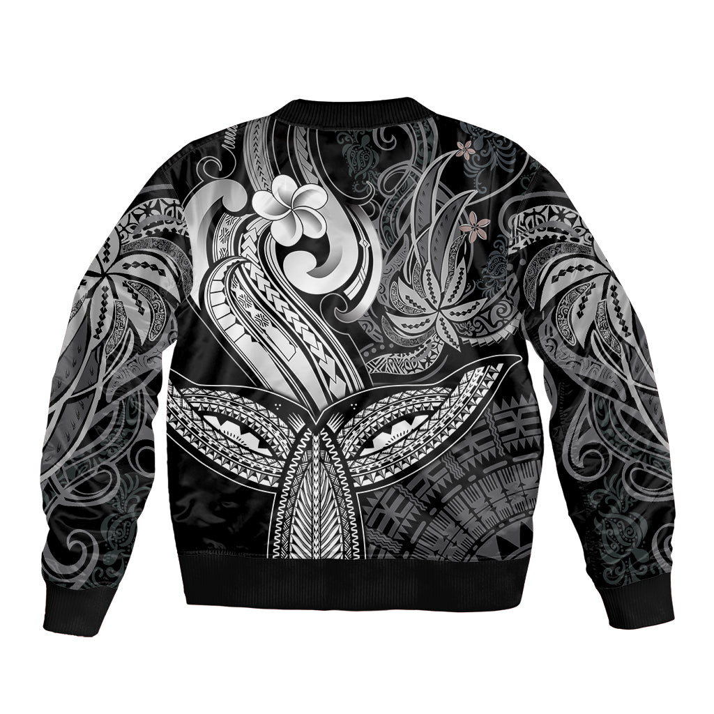 Polynesia Sleeve Zip Bomber Jacket Whale Tale and Polynesian Sunset Plumeria Black LT9 - Polynesian Pride