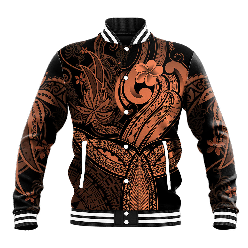 Polynesia Baseball Jacket Whale Tale and Polynesian Sunset Plumeria Gold LT9 Unisex Gold - Polynesian Pride