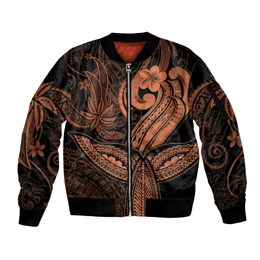 Polynesia Sleeve Zip Bomber Jacket Whale Tale and Polynesian Sunset Plumeria Gold LT9 Unisex Gold - Polynesian Pride