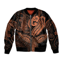 Polynesia Sleeve Zip Bomber Jacket Whale Tale and Polynesian Sunset Plumeria Gold LT9 Unisex Gold - Polynesian Pride