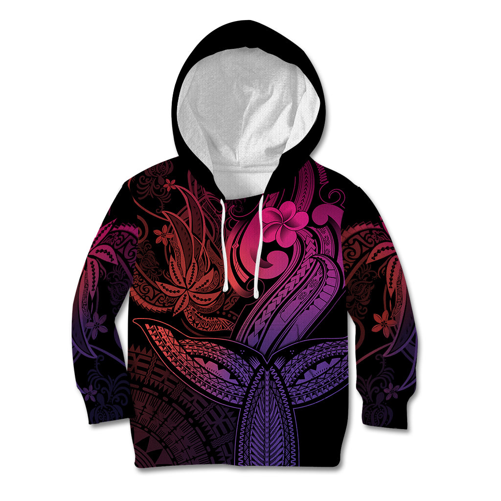 Polynesia Kid Hoodie Whale Tale and Polynesian Sunset Plumeria Pink LT9 Hoodie Pink - Polynesian Pride