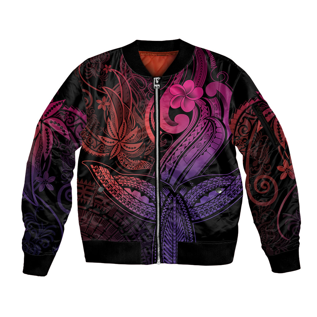 Polynesia Sleeve Zip Bomber Jacket Whale Tale and Polynesian Sunset Plumeria Pink LT9 Unisex Pink - Polynesian Pride