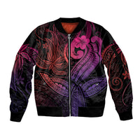 Polynesia Sleeve Zip Bomber Jacket Whale Tale and Polynesian Sunset Plumeria Pink LT9 Unisex Pink - Polynesian Pride
