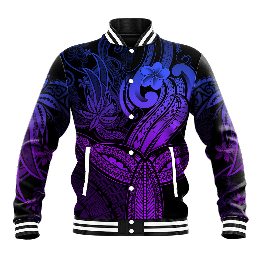Polynesia Baseball Jacket Whale Tale and Polynesian Sunset Plumeria Purple LT9 Unisex Purple - Polynesian Pride