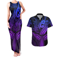 Polynesia Couples Matching Tank Maxi Dress and Hawaiian Shirt Whale Tale and Polynesian Sunset Plumeria Purple LT9 Purple - Polynesian Pride
