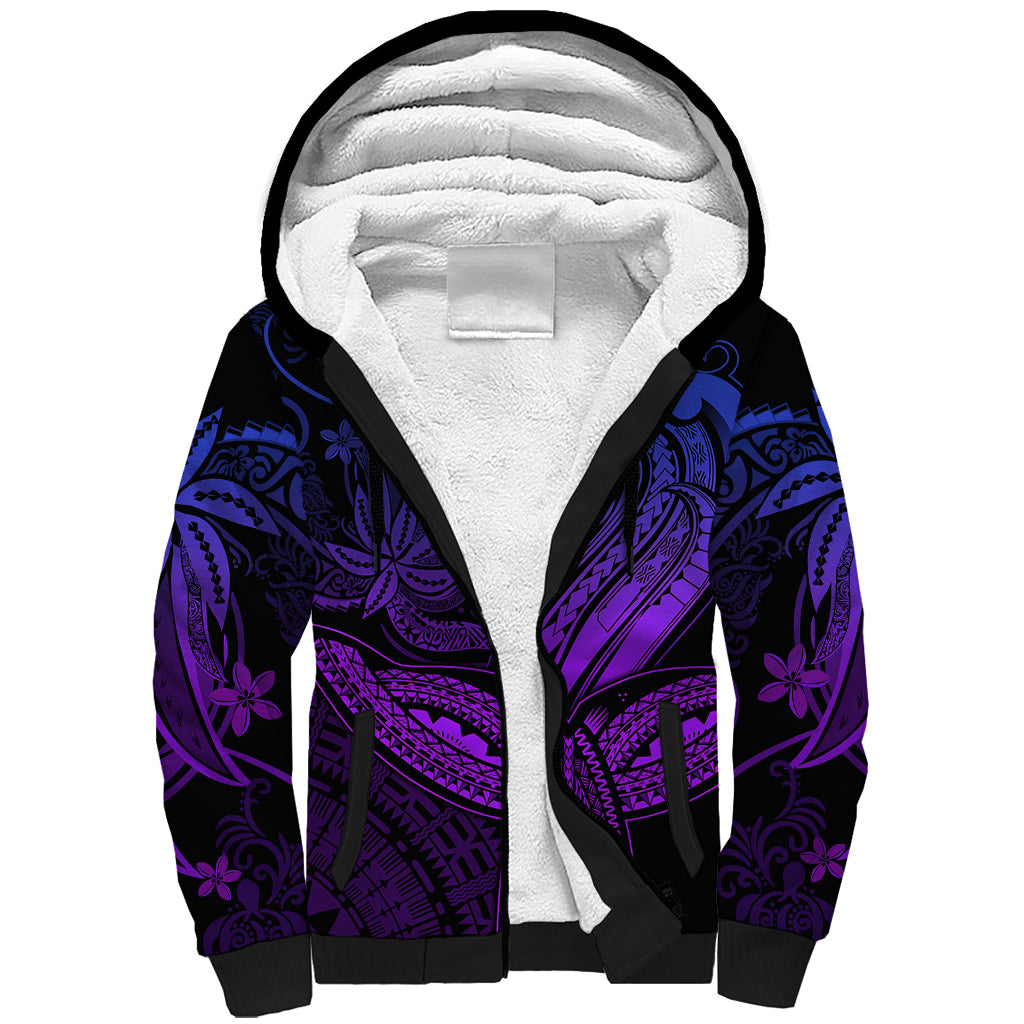 Polynesia Sherpa Hoodie Whale Tale and Polynesian Sunset Plumeria Purple LT9 Unisex Purple - Polynesian Pride