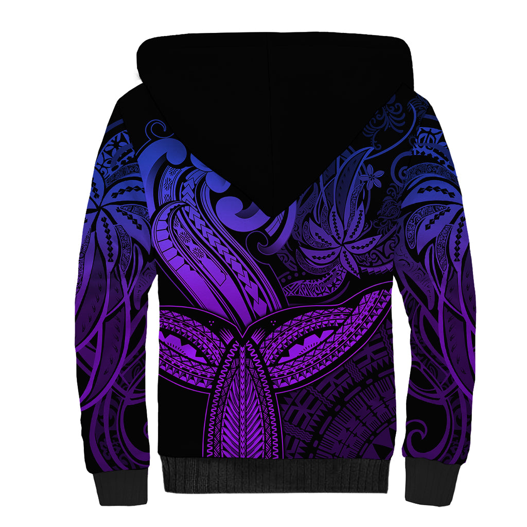 Polynesia Sherpa Hoodie Whale Tale and Polynesian Sunset Plumeria Purple LT9 - Polynesian Pride
