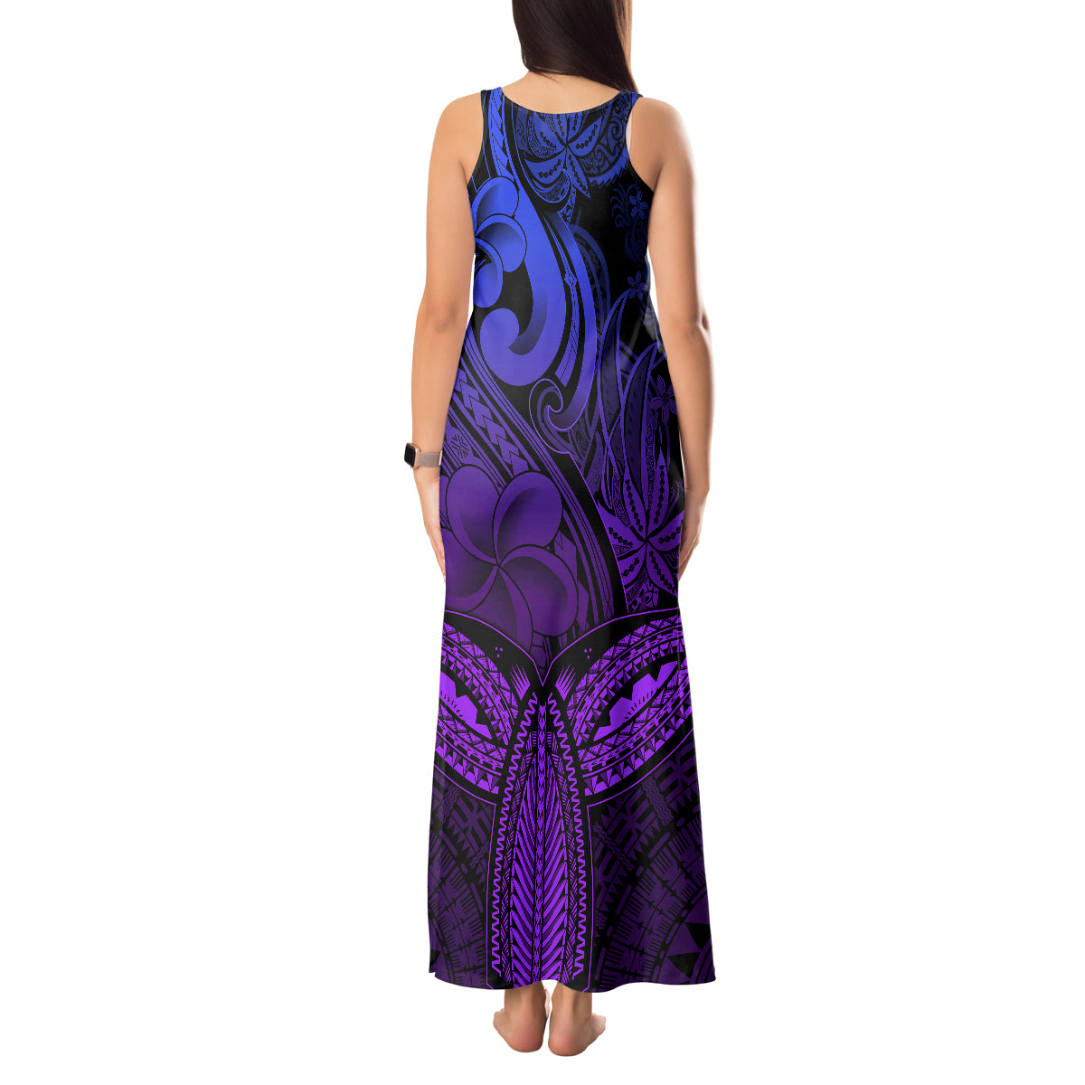 Polynesia Tank Maxi Dress Whale Tale and Polynesian Sunset Plumeria Purple LT9 - Polynesian Pride