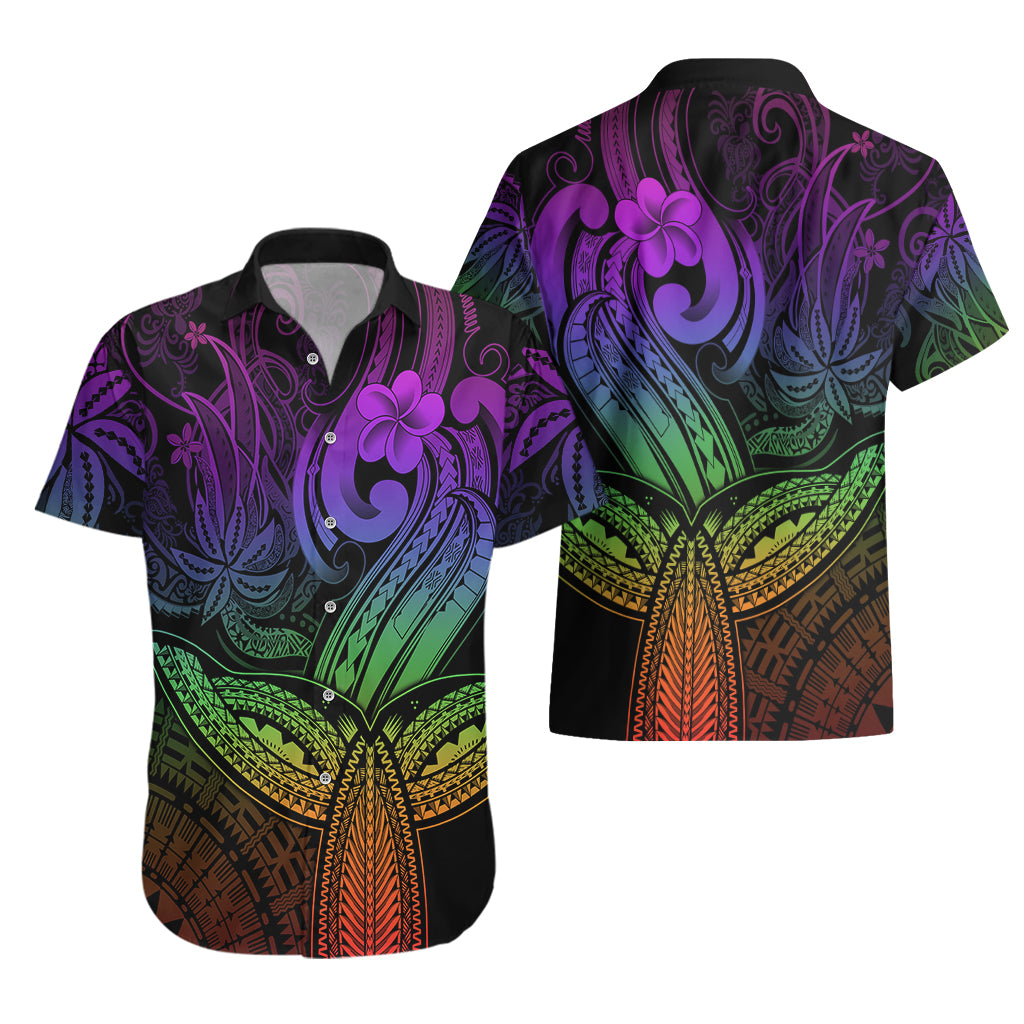 Polynesia Hawaiian Shirt Whale Tale and Polynesian Sunset Plumeria Rainbow LT9 - Polynesian Pride