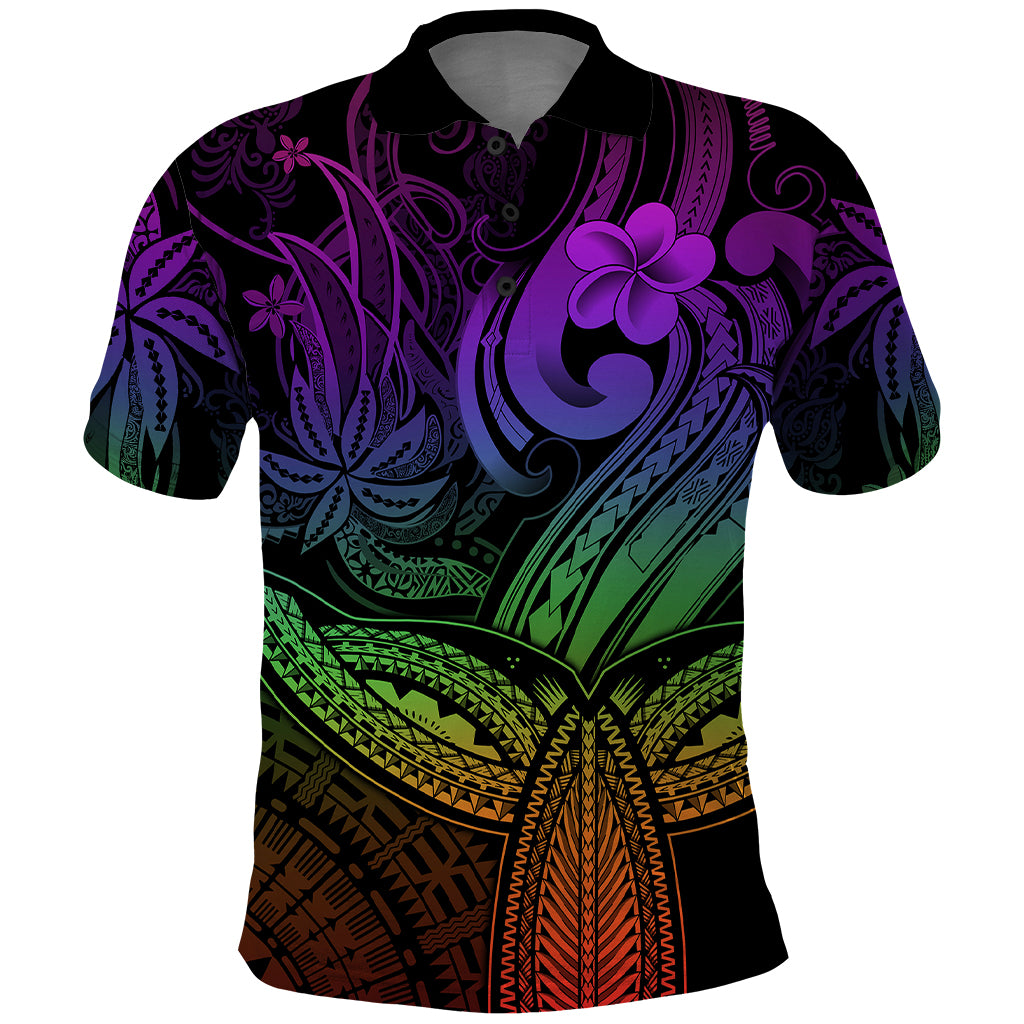 Polynesia Polo Shirt Whale Tale and Polynesian Sunset Plumeria Rainbow LT9 Rainbow - Polynesian Pride