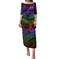 Polynesia Puletasi Whale Tale and Polynesian Sunset Plumeria Rainbow LT9 Long Dress Rainbow - Polynesian Pride