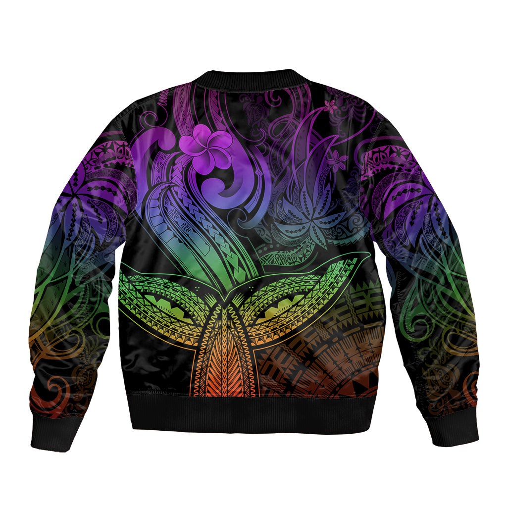 Polynesia Sleeve Zip Bomber Jacket Whale Tale and Polynesian Sunset Plumeria Rainbow LT9 - Polynesian Pride