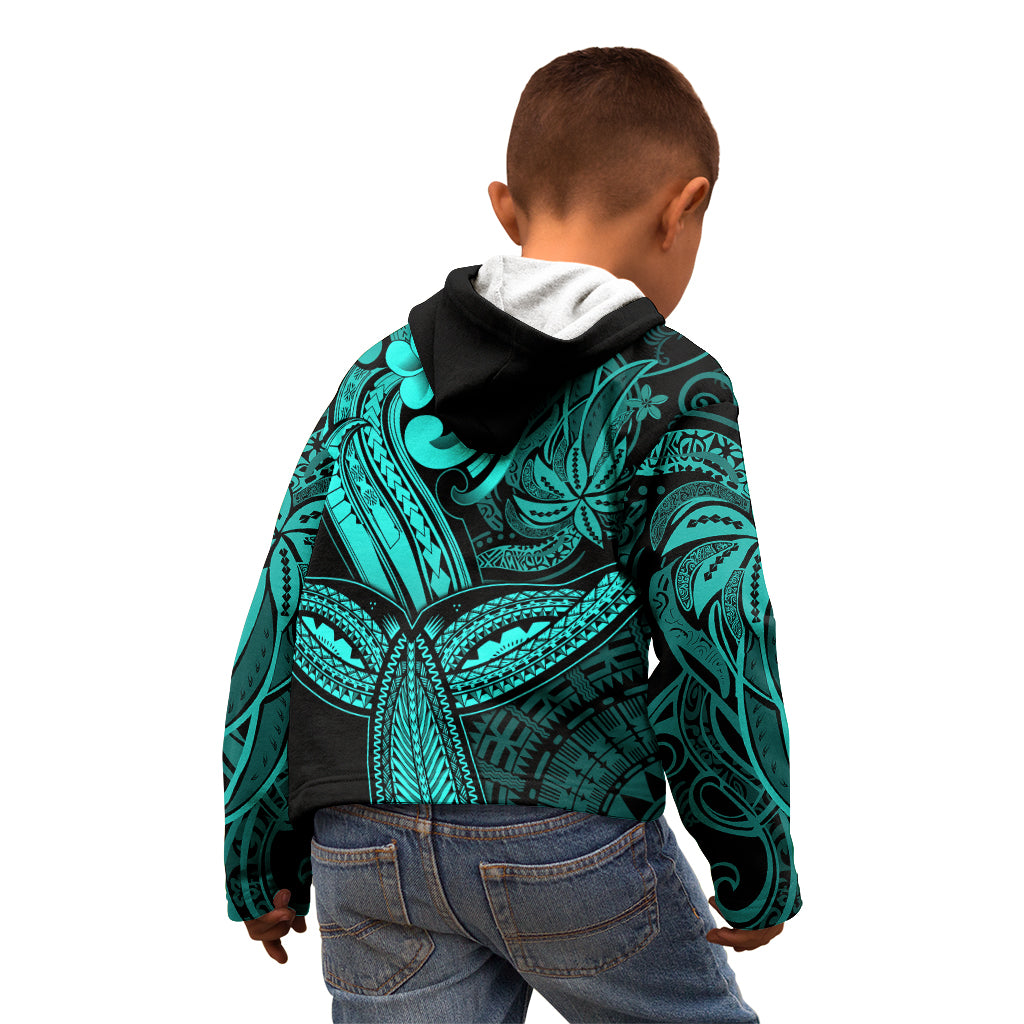 Polynesia Kid Hoodie Whale Tale and Polynesian Sunset Plumeria Turquoise LT9 - Polynesian Pride