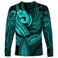 Polynesia Long Sleeve Shirt Whale Tale and Polynesian Sunset Plumeria Turquoise LT9 - Polynesian Pride