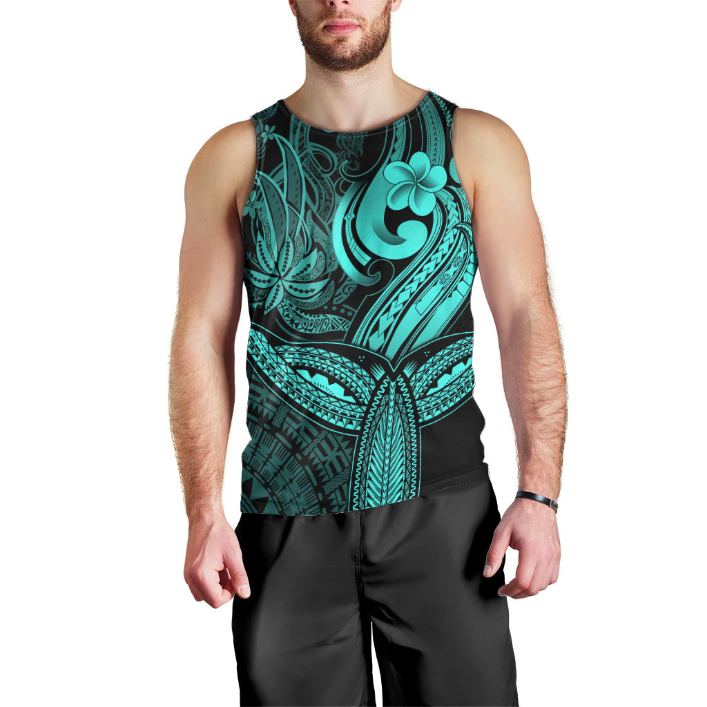 Polynesia Men Tank Top Whale Tale and Polynesian Sunset Plumeria Turquoise LT9 - Polynesian Pride