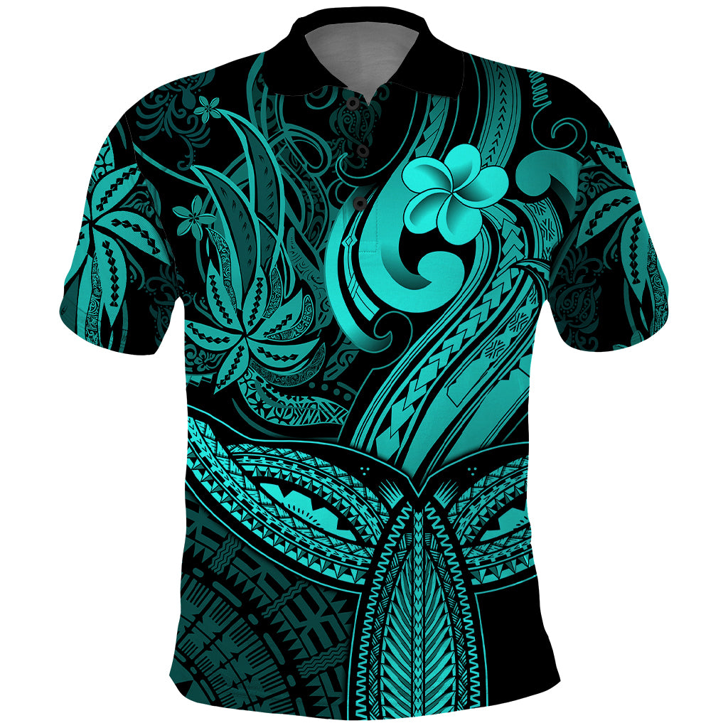 Polynesia Polo Shirt Whale Tale and Polynesian Sunset Plumeria Turquoise LT9 Turquoise - Polynesian Pride
