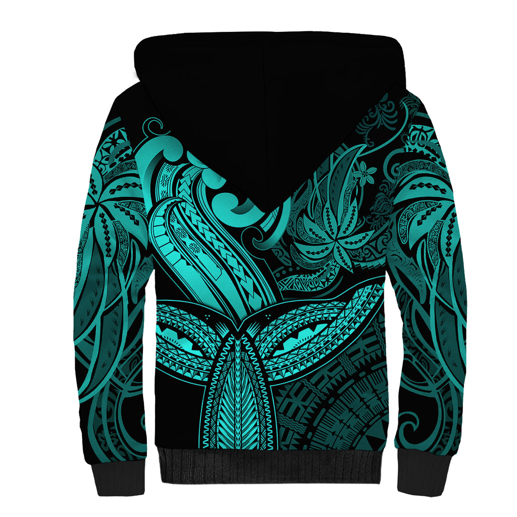 Polynesia Sherpa Hoodie Whale Tale and Polynesian Sunset Plumeria Turquoise LT9 - Polynesian Pride