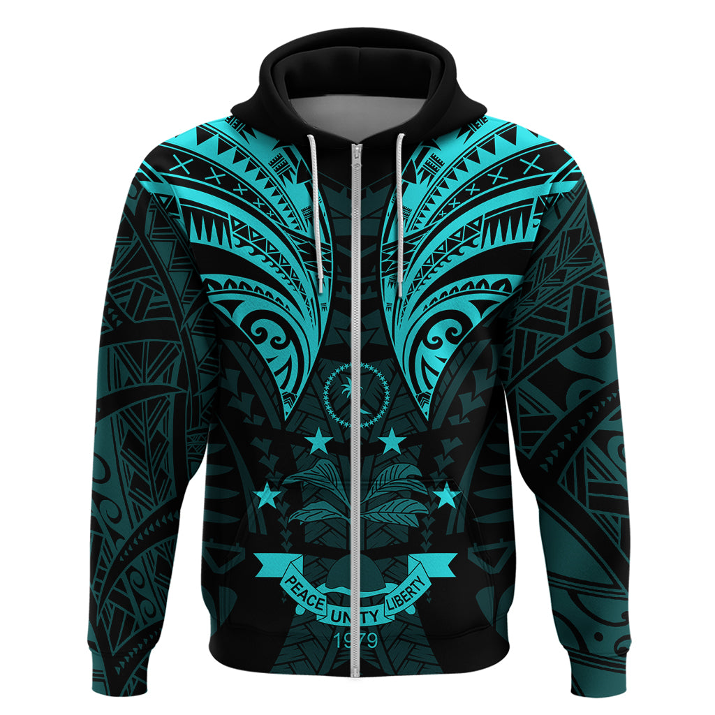 FSM Chuuk States Hoodie Micronesia Vintage Polynesian Tribal Aqua Version LT9 Zip Hoodie Aqua - Polynesian Pride