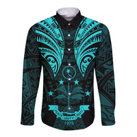 FSM Chuuk States Long Sleeve Button Shirt Micronesia Vintage Polynesian Tribal Aqua Version LT9 Unisex Aqua - Polynesian Pride