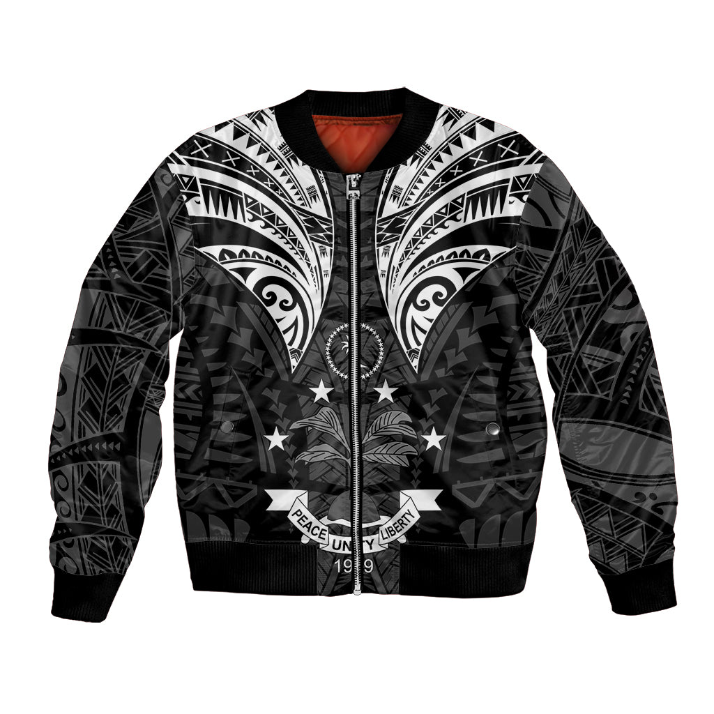 FSM Chuuk States Bomber Jacket Micronesia Vintage Polynesian Tribal Black Version LT9 Unisex Black - Polynesian Pride