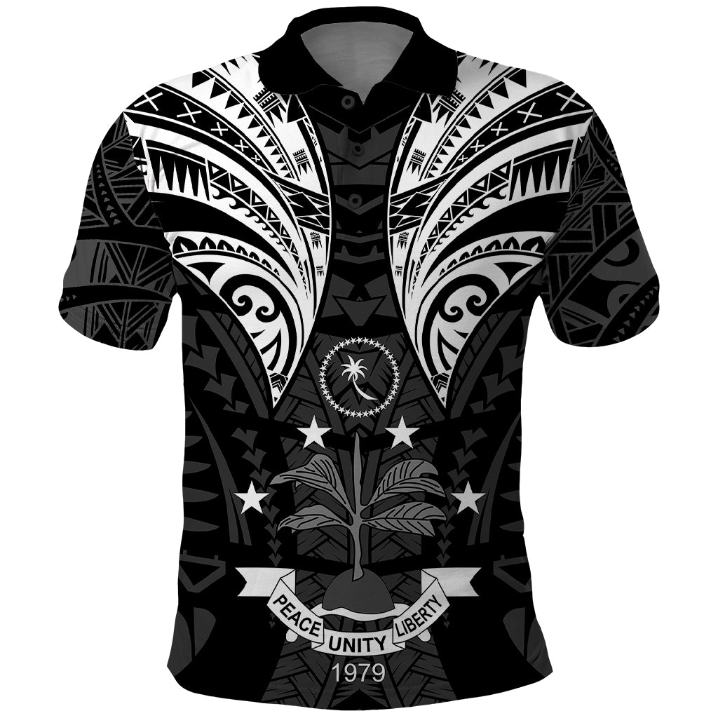 FSM Chuuk States Polo Shirt Micronesia Vintage Polynesian Tribal Black Version LT9 Black - Polynesian Pride