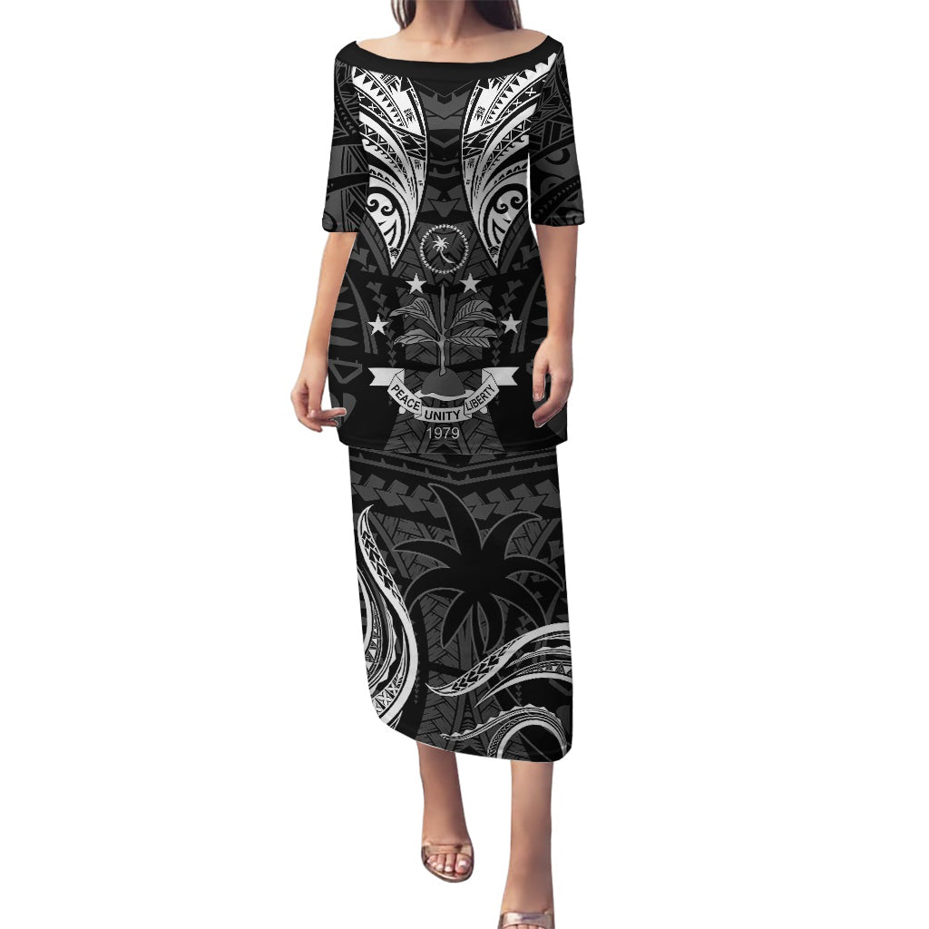 FSM Chuuk States Puletasi Micronesia Vintage Polynesian Tribal Black Version LT9 Long Dress Black - Polynesian Pride